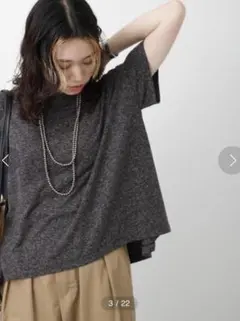Samansa Mos2 blue リネン混裾ラウンドTシャツのサムネイル