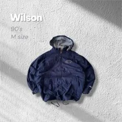 90年代Wilson中綿ジャケット刺繍フード付きドローコード紺M-L古着CBOY