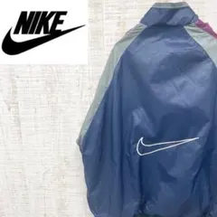 BY128《90s》ナイキ　ナイロンジャケット　刺繡ビッグロゴ　白タグ