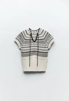 ZARA ジャガードニット　トップス　半袖ニット