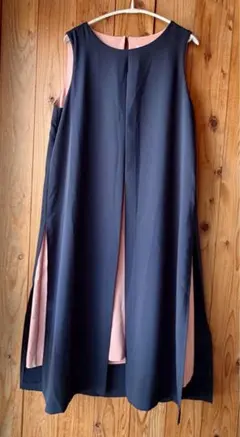 【訳あり】 FENNEL ネイビー×ピンク バイカラー ワンピース 9号 M