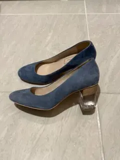 【美品】ブルー スエード クリアヒール パンプス