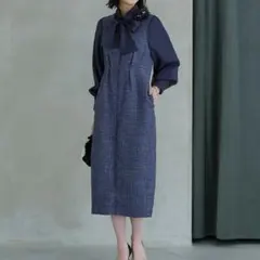 卒業式入学式に★ルイルエブティック★ミックスツイードコンビロングナローワンピース