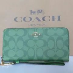 新品　COACH コーチ長財布 シグネチャー ロング ジップ C4452グリーン