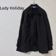 Lady Holiday リボンタイ付き　ブラックブラウス　USA製　薄手