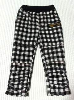 キッズ　ボトムス　黒白ギンガムチェック柄　裏起毛　100cm
