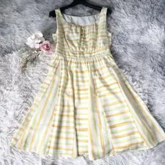 PEYTON PLACE ワンピース M 黄色 ボーダー 膝丈 Aライン 清楚