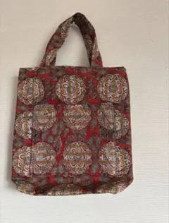 48 和柄 ハンドメイド トートバッグ 赤地 華紋のサムネイル