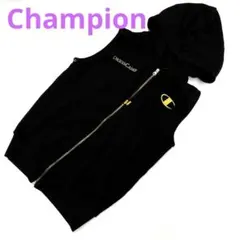 【美品】チャンピオン ドレスキャンプ スウエット ベスト ブラック【L】フード