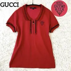 グッチ GUCCI ロゴ刺繍 エンブレム ハーフジップ トリム 半袖シャツのサムネイル