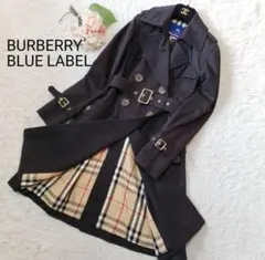 【美品】バーバリーブルーレーベル トレンチコート ノバチェック M相当 ブラック