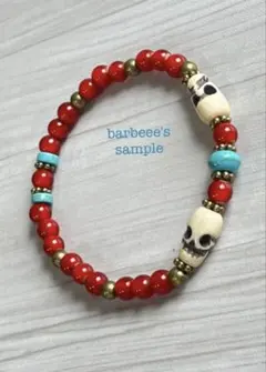ホワイトハーツブレスレット17cmターコイズ　とんぼ玉　トレードビーズ　ナバホ