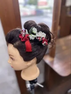 髪飾り 和風 つまみ細工 花 紅白 七五三 成人式