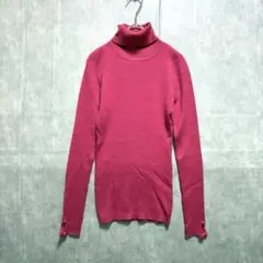 【イング】 タートルネック リブニット (M) ピンク 袖リボン 長袖 無地