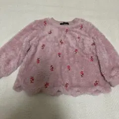 ムージョンジョン　ボア付き トレーナー ピンク　花柄刺繍　裏地　綿100