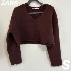 ZARA Sサイズ　トップス　ニット　クロップド丈　バーガンディ 長袖