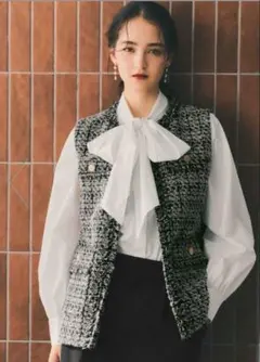 オペークドットクリップ ボウタイシャツブラウス M