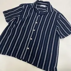 ZARA ストライプ柄 半袖シャツ ネイビー Lサイズのサムネイル