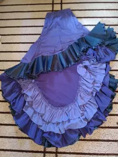 フラメンコスカート 紫青 グラデーション フリル　美品