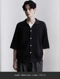 CLEL ベーシック/スプレー 畦編み半袖ニットシャツカーディガン レッド