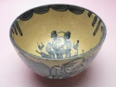青木木米　聾米造　染付　寿老　茶碗　山本如仙 (八世尾形乾山)識箱　N　6362 青木木米 聾米造 染付 寿老 茶碗 山本如仙 (八世尾形