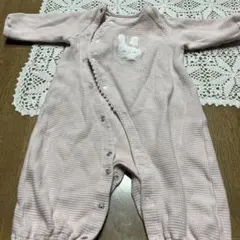 ウサギ刺繍 ピンクロンパース 50-70cm