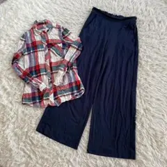 GAP ギャップ チェック柄シャツ ネイビーワイドパンツ 2点セット XXS