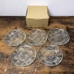 Fs28 ガラス皿 花柄 5枚セットフルーツ デザート 昭和レトロ アンティーク