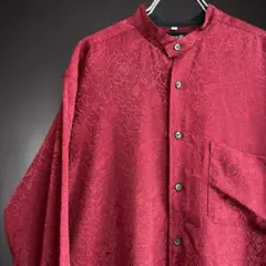 80sヴィンテージ ジャガード 花柄 総柄 スタンドカラー シャツ 日本製