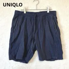 ユニクロ／ショートパンツ L ウエストゴム 綿100% ネイビー 無地 メンズ
