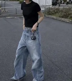 【タグ付き未使用品】ok-soon ワイドレッグデニム 1ブルー