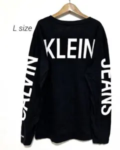 カルバンクラインジーンズ 袖ロゴ バックロゴ ロンT 黒 L ダメージ古着
