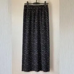【美品】ドット柄　プリーツロングスカート　ブラック×ホワイト　水玉