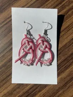 水引ピアスピンク系あわじ結び ハンドメイドアクセサリーポケットティッシュ付