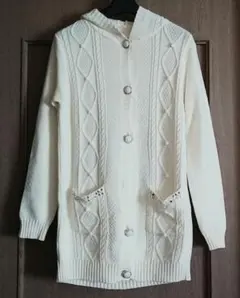 ロディスポット / フード付き ビジューポケット ニットロングカーディガン