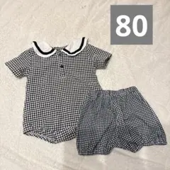 ギンガムチェックロンパース 韓国 ユニクロエアリズムコットンバルーンショーツ80