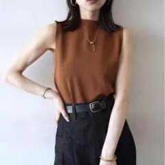 プチネックノースリーサマーニットトップス ブラウン