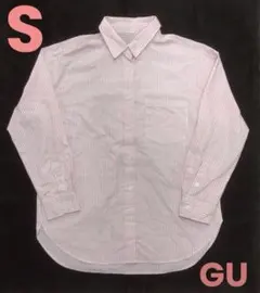 レディース　S オーバーサイズシャツ　長袖　ストライプ　ピンク　春　GU シャツ