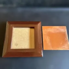 七宝焼　木製フォトフレーム 茶　ガラス　銅製パネル付き