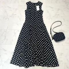 未使用 25SS ZARA リネン混 ドット柄 ミディワンピース ブラック S