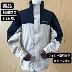 美品　コロンビア　マウンテンパーカー　黒/ベージュ　刺繍ロゴ　古着　90s
