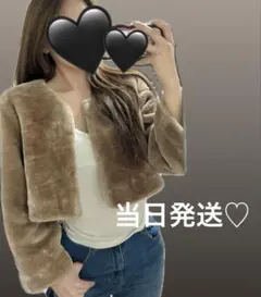 平成ギャル♡ブラウンショート丈　フェイクファーアウター韓国オンニ　ワンホンのサムネイル