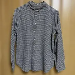 チビ丸襟黒白ギンガムチェックシャツ レディース