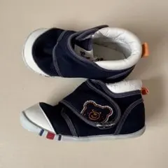 13センチ　ミキハウス　ホットビスケッツ　シューズ　ネイビー　くまさんステッチ
