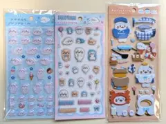 しろたんちゅるんとつやつや・ぷっくりアート・おようふくたくさんシール3枚セット
