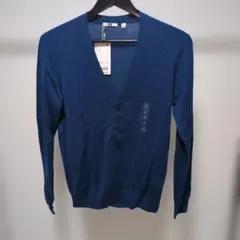 【新品】UNIQLO 青 メリノウールVネックニットカーディガン ユニクロ