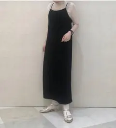 美品　GU リブキャミソールワンピース ブラック 黒　ロングワンピース　L