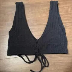 黒いリブ編みVネックビスチェ Lサイズ