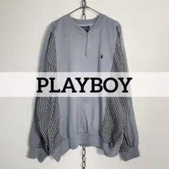 90sヴィンテージ PLAYBOY ハーフジップスウェット ストライプ 裏起毛