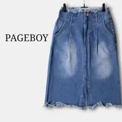 ページボーイPAGEBOYカットオフデニムタイトスカート　膝ひざ丈　ダメージ加工